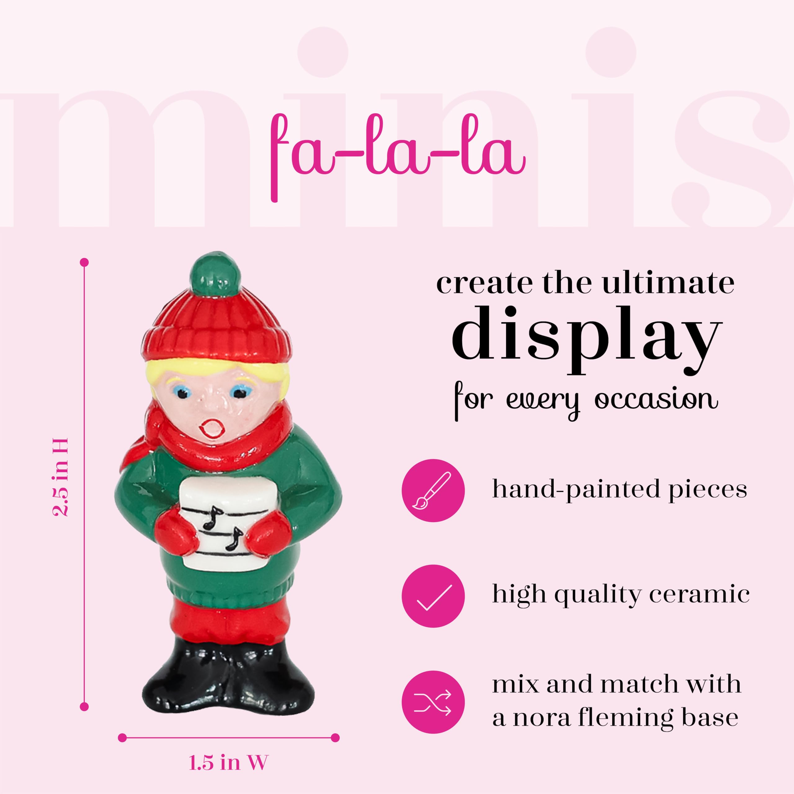 Nora Fleming FA-La-La (Caroler) - Hand-Painted Ceramic Christmas Decor - Winter Minis for The Home and Office