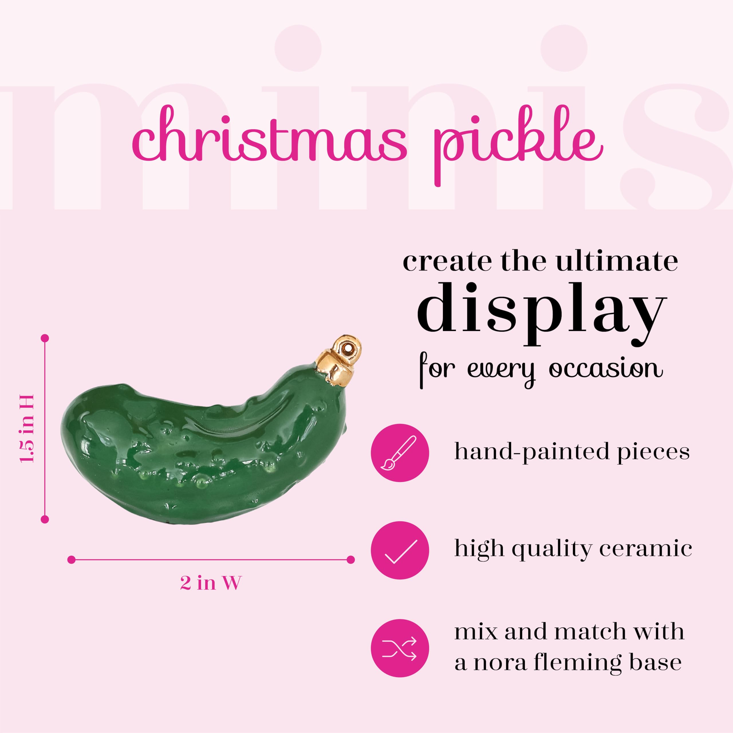 Nora Fleming Christmas Pickle - Hand-Painted Ceramic Christmas Decor - Winter Minis for The Home and Office